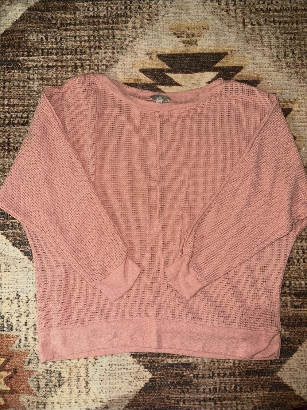 Chenault Blush Pink Waffle-Knit Crew Sweater